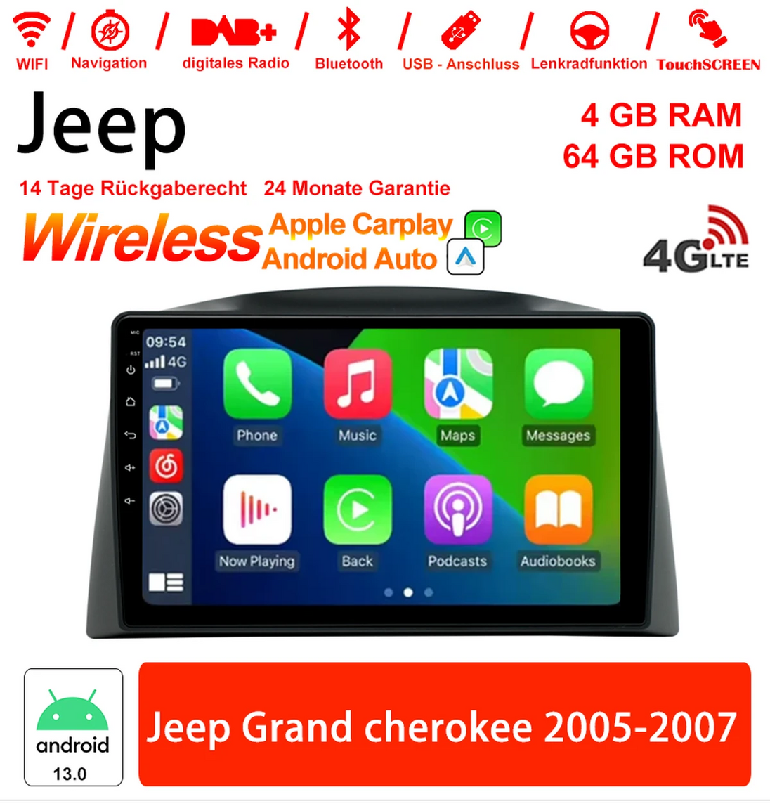Android Autoradio für Jeep Grand Cherokee 2005-2007 mit Wireless CarPlay & Android Auto