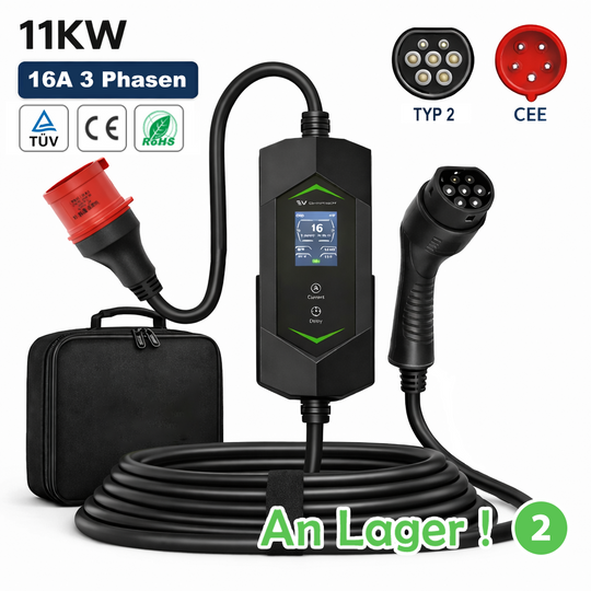 Mobiles EV Ladegerät Typ 2 | 22 kW | LCD | IP65 | TÜV & CE zertifiziert