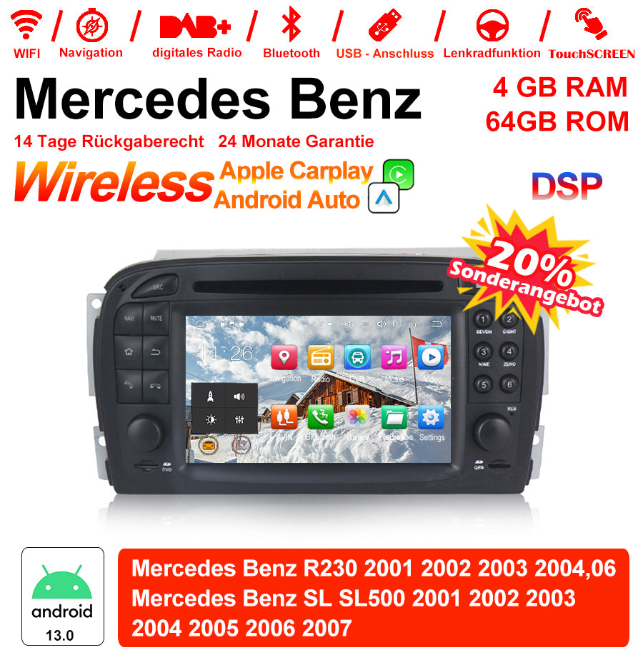 Android Autoradio für Mercedes Benz SL 2001-2007 mit Wireless CarPlay, Android Auto & DAB+