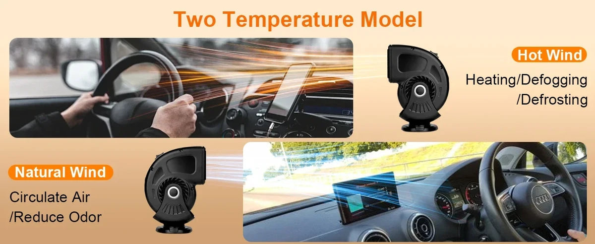 12V/24V Autoheizung & Lüfter | 2-in-1 Defroster & Defogger für Windschutzscheibe | Zigarettenanzünder-Anschluss