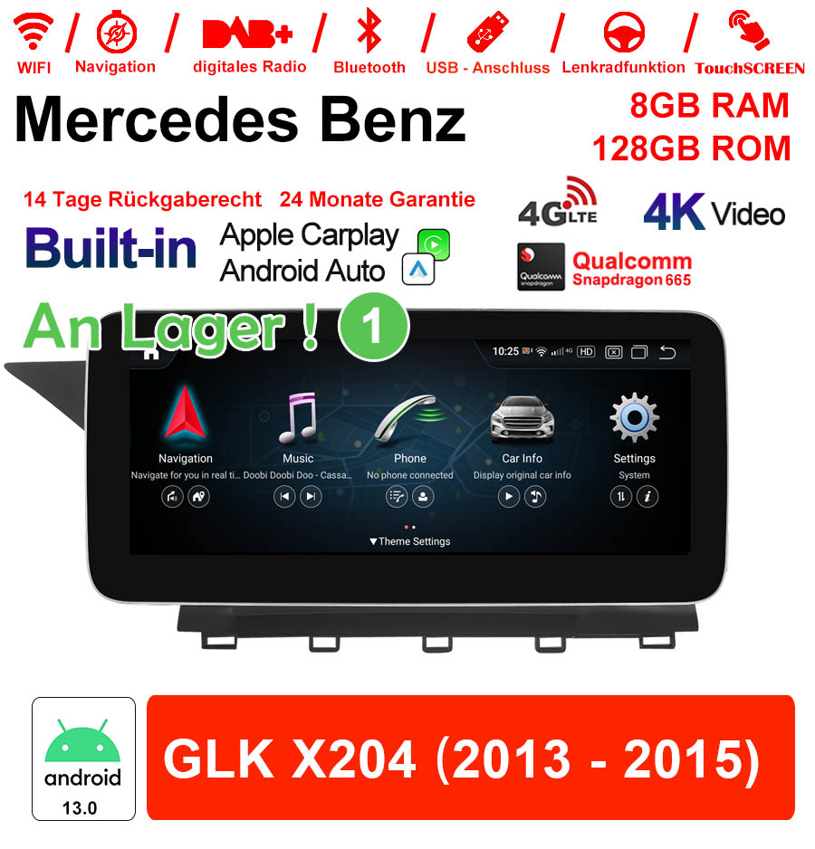 Android Autoradio für Mercedes Benz GLK X204 2013-2015 mit Wireless CarPlay, Android Auto & DAB+