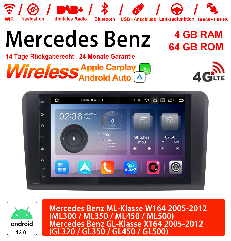 Android Autoradio für Mercedes Benz ML W164 und GL X164 2005-2012 mit Wireless CarPlay, Android Auto & DAB+