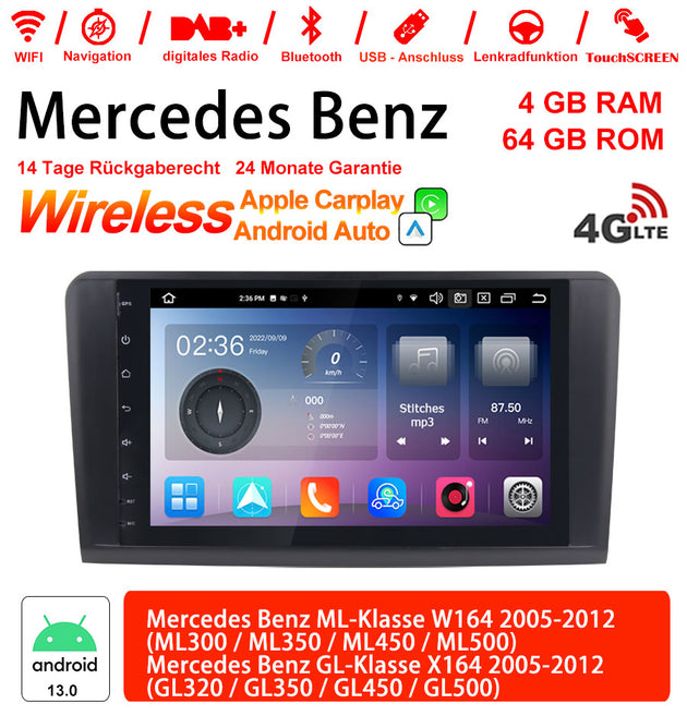 Android Autoradio für Mercedes Benz ML W164 und GL X164 2005-2012 mit Wireless CarPlay, Android Auto & DAB+