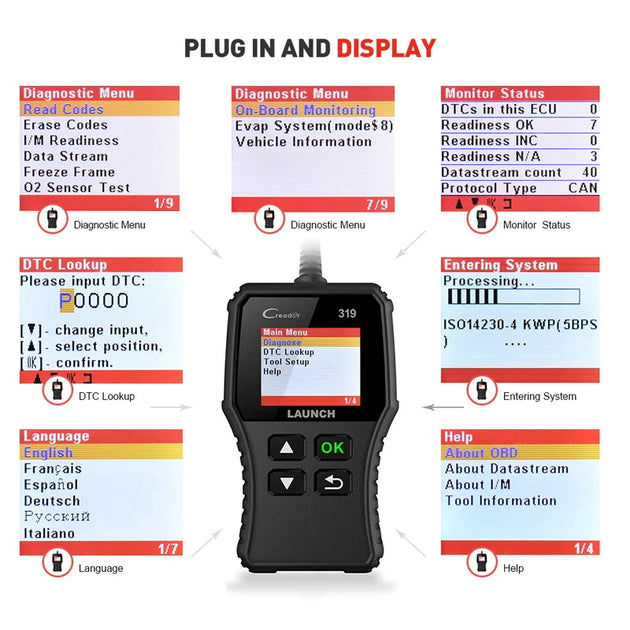 LAUNCH CR319 OBD2 Diagnosegerät für Fahrzeugsysteme