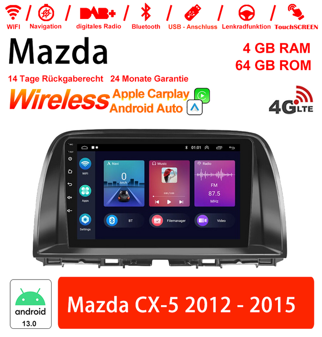 Android Autoradio für Mazda CX-5 2012-2015 mit Wireless CarPlay & Android Auto