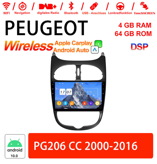 Android Autoradio für Peugeot 206 CC 2000-2016 mit Wireless CarPlay & Android Auto