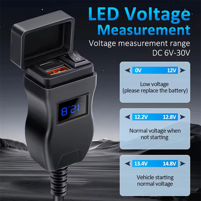 Motorrad USB Schnelle Zellular Ladegerät Wasserdicht Typ C Port Buchse Stecker Mit Zelle Mobile Voltmeter Digitale Ladung