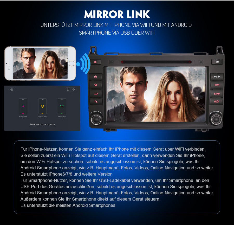 Android Autoradio für Mercedes Benz A-Klasse W169, B-Klasse W245 und Vito 2005-2012 mit Wireless CarPlay, Android Auto & DAB+