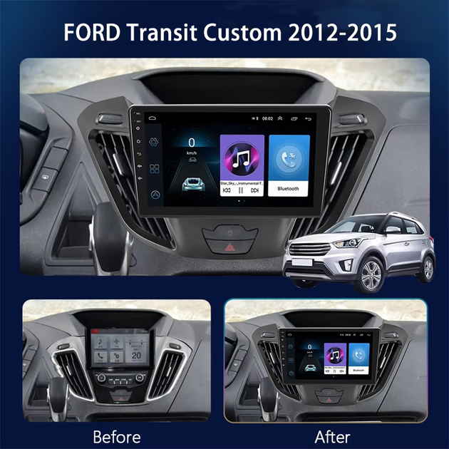 Android Autoradio für Ford Transit Custom 2012–2015 mit 9-Zoll-Display, Android 13.0 und 4G LTE