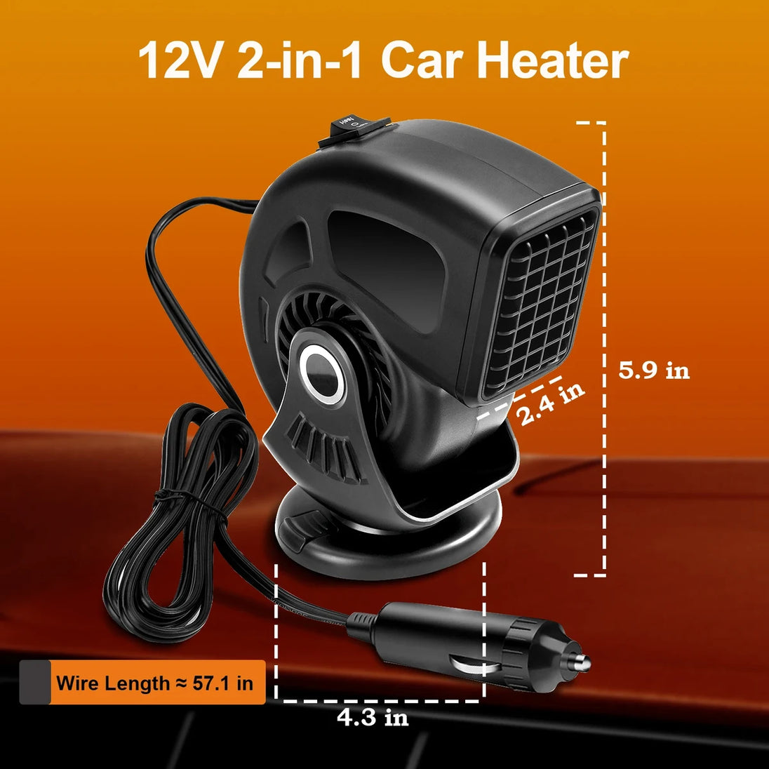 12V/24V Autoheizung & Lüfter | 2-in-1 Defroster & Defogger für Windschutzscheibe | Zigarettenanzünder-Anschluss