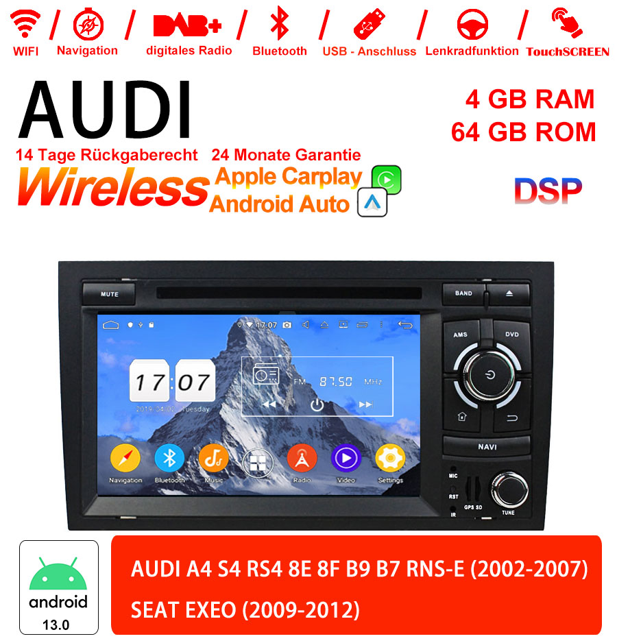 Android Autoradio für Audi A4 / S4 / RS4 (8E/8F/B7, 2002-2007) mit Wireless CarPlay & Android Auto