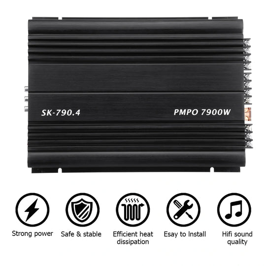4-Kanal 12V Auto-Leistungsverstärker Klasse A/B Digital Stereo Surround Passiver Subwoofer Audio-Player für Autos Max 7900W
