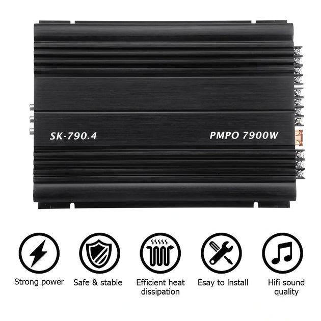 4-Kanal 12V Auto-Leistungsverstärker Klasse A/B Digital Stereo Surround Passiver Subwoofer Audio-Player für Autos Max 7900W