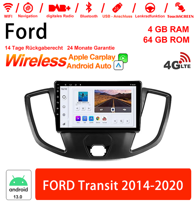 Android Autoradio für Ford Transit 2014-2020 mit Wireless CarPlay & Android Auto