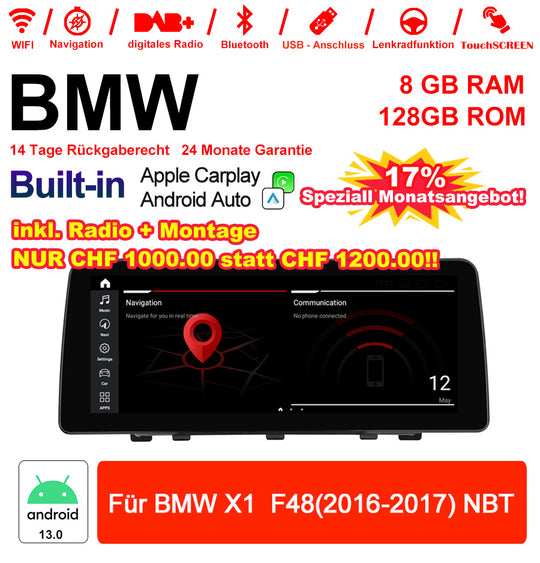 Android Autoradio für BMW X1 F48 2016-2017 mit Wireless CarPlay, Android Auto & DAB+