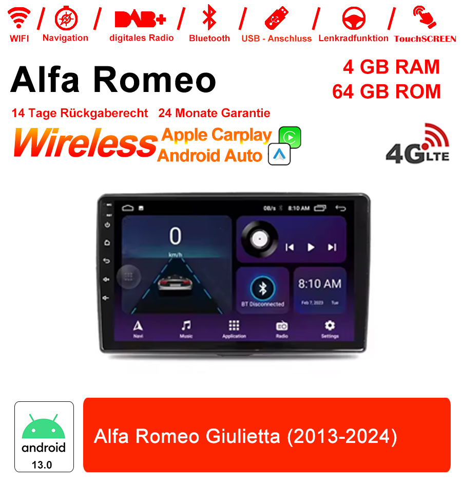 Android Autoradio für Alfa Romeo Giulietta 2013-2024 mit Wireless CarPlay & Android Auto