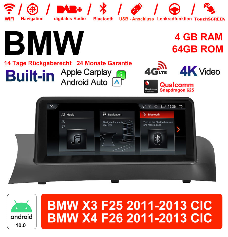 Android Autoradio für BMW X3 F25 und X4 F26 2011-2013 mit Wireless CarPlay, Android Auto & DAB+