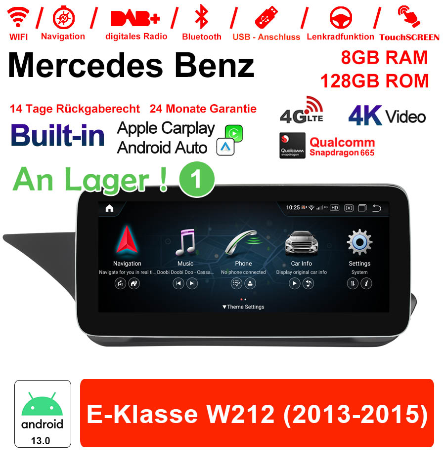 Android Autoradio für Mercedes Benz E-Klasse W212 2013-2015 mit Wireless CarPlay, Android Auto & DAB+