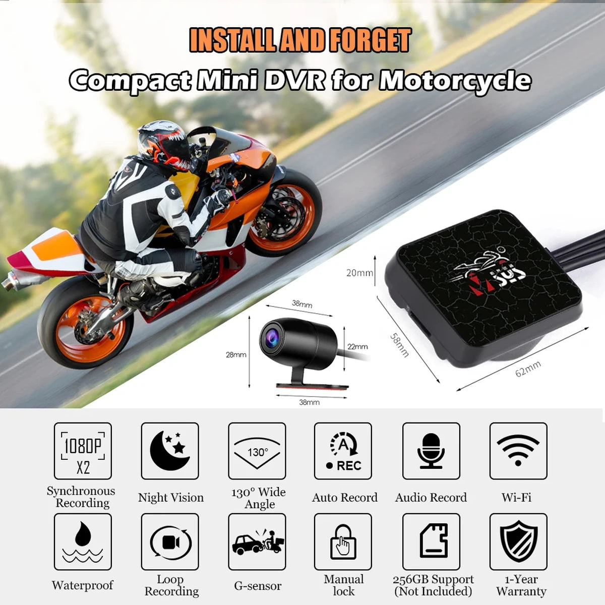 SYS VSYS Dual Motorrad DVR 1080P Action Kamera Recorder Vorne und Rückspiegel Wasserdichte