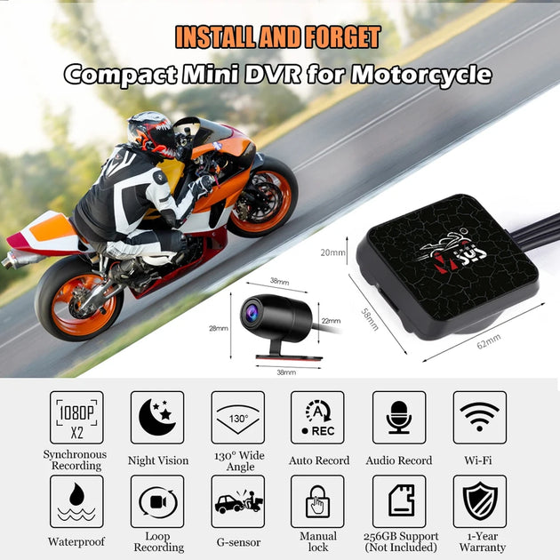 SYS VSYS Dual Motorrad DVR 1080P Action Kamera Recorder Vorne und Rückspiegel Wasserdichte
