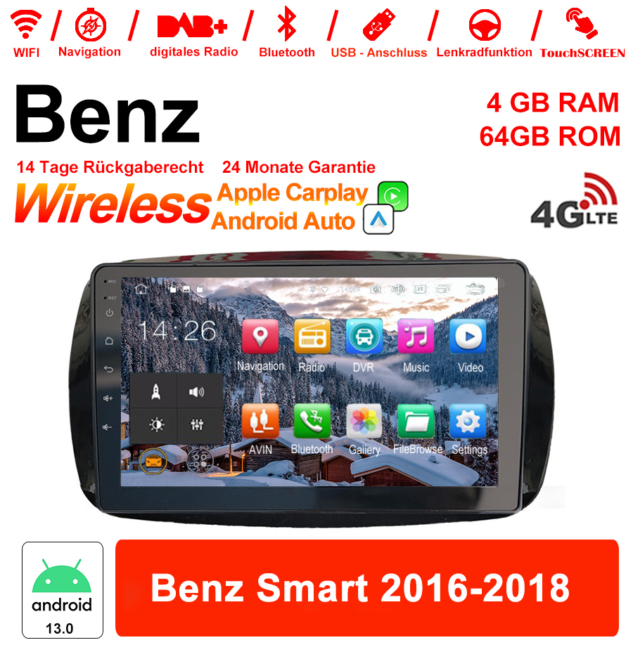 Android Autoradio für Mercedes Benz Smart 2016 mit Wireless CarPlay, Android Auto & DAB+