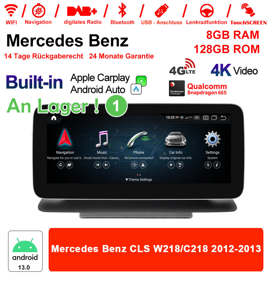 Android Autoradio für Mercedes Benz C-Klasse W218/C218 und CLS W218/C218 2012-2013 mit Wireless CarPlay, Android Auto & DAB+