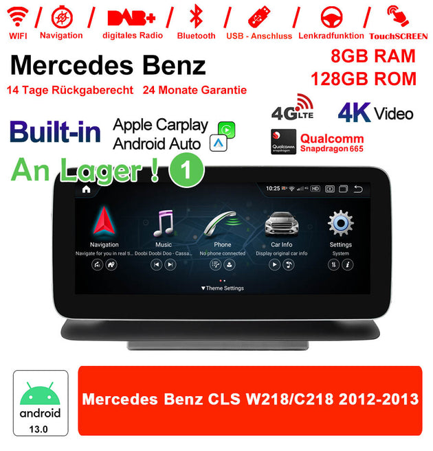 Android Autoradio für Mercedes Benz C-Klasse W218/C218 und CLS W218/C218 2012-2013 mit Wireless CarPlay, Android Auto & DAB+