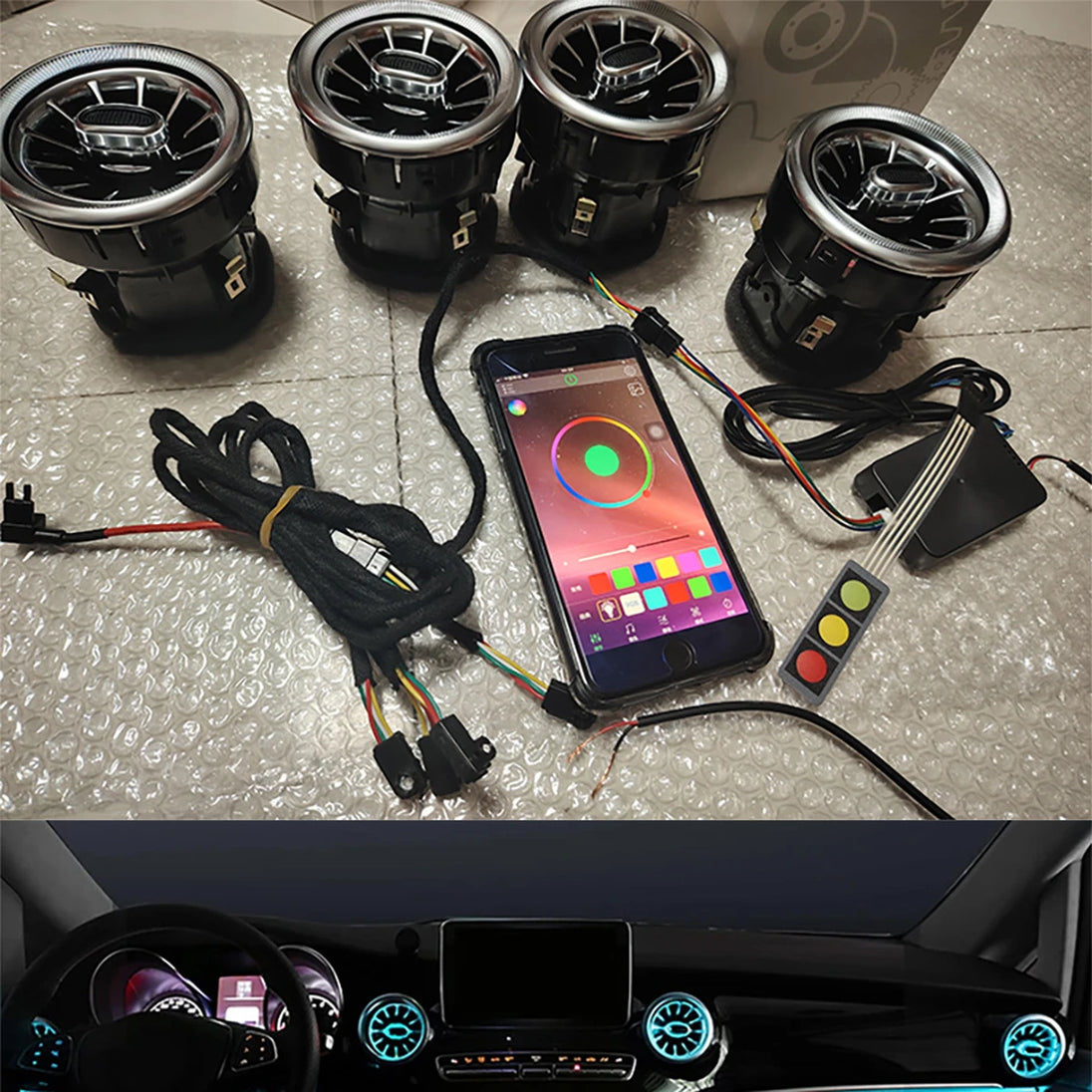Auto LED Front Dashboard Klimaanlage Vent Outlet Turbo Innen Für Mercedes Benz V Klasse EQV Vito Viano Valente Metris W447