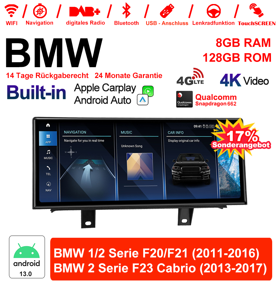 BMW 1er 2er F20 F21 F23 Android Autoradio 10.25 / 12.3 Zoll mit Wireless CarPlay