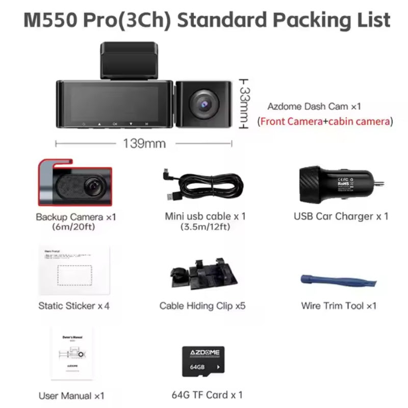 Auto-DVR-Dashcam 4K 5.8 GHz WiFi 2/3 Kameras Vorder-/Kabine-/Heckkamera GPS-Nachtsicht-Parkmonitor