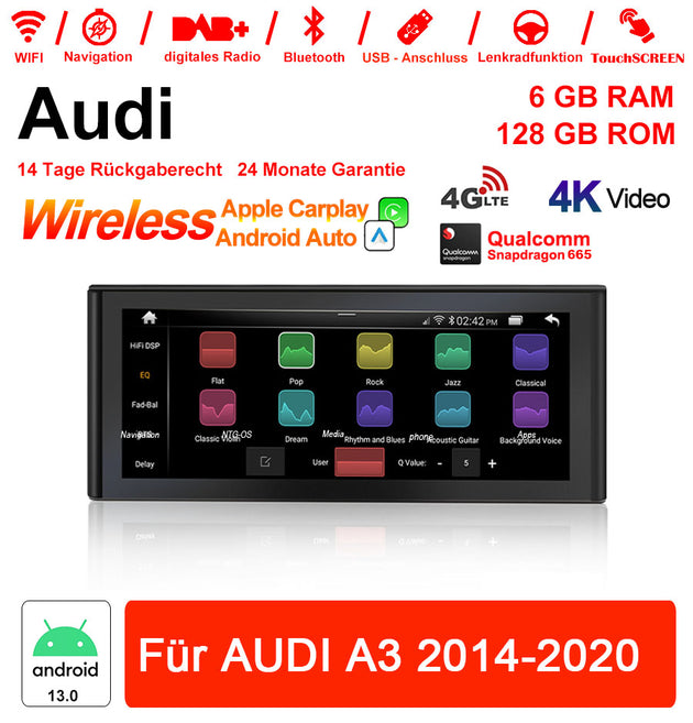 10 Zoll Android 13.0 Autoradio für Audi A3 2014-2020 mit Wireless CarPlay & Android Auto