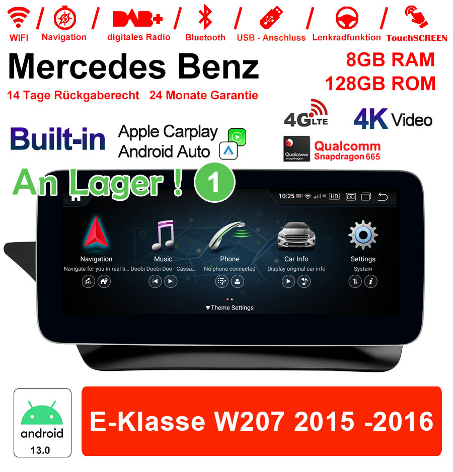 Android Autoradio für Mercedes Benz E-Klasse W207 2015-2016 mit Wireless CarPlay, Android Auto & DAB+