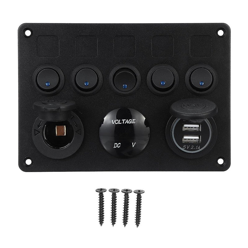12/24V 5 Gang Blau Led Wippschalter Panel Dual USB Auto Boot Marine Rv Lkw Auf-off