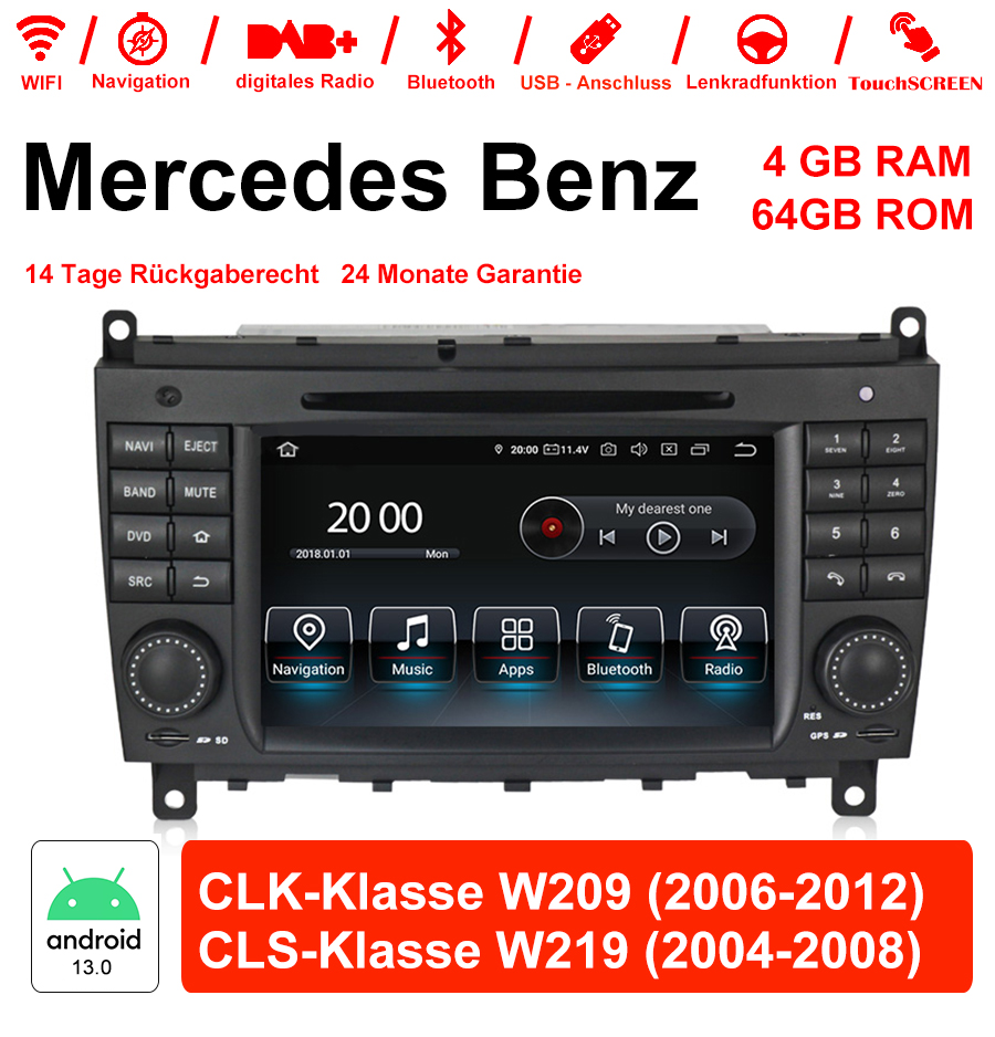 Android Autoradio für Mercedes Benz CLK W209 und CLS W219 2004-2012 mit Wireless CarPlay, Android Auto & DAB+