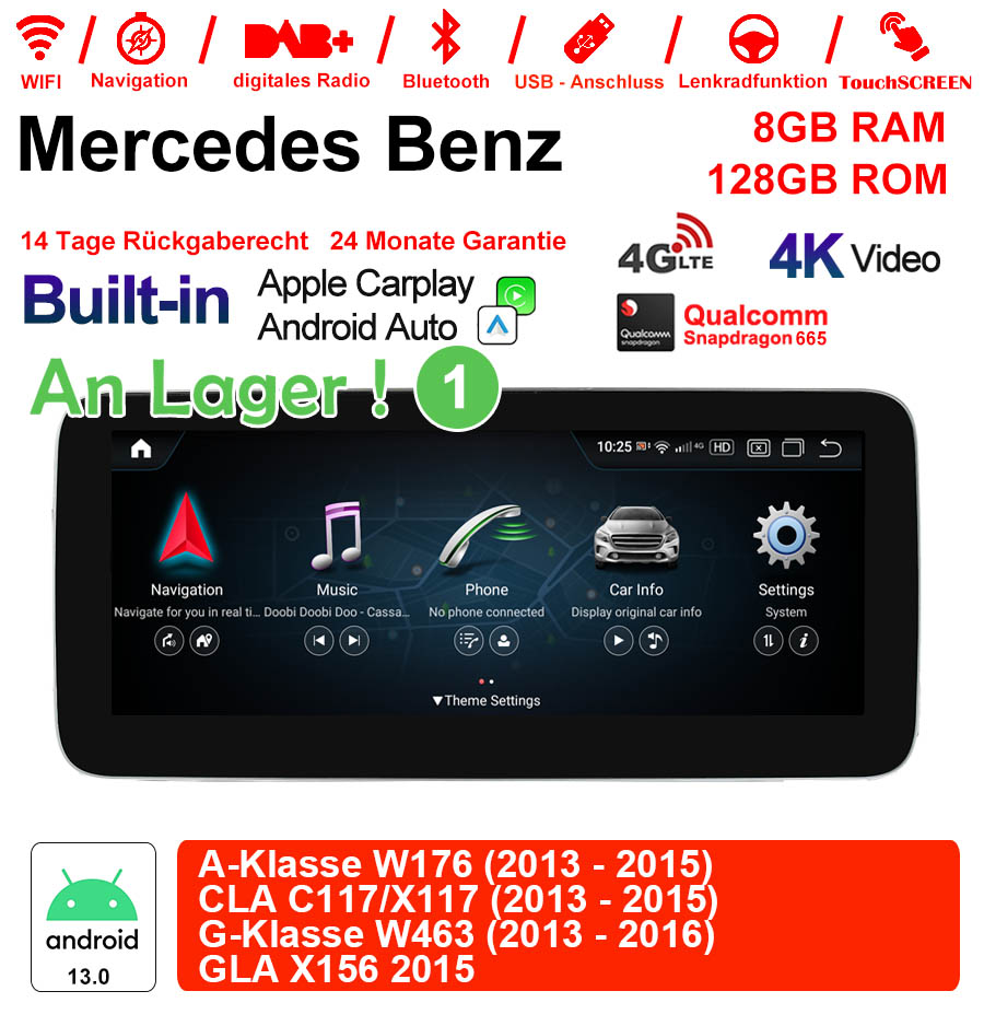 Android Autoradio für Mercedes Benz A-Klasse W176, C-Klasse C117/X117 und CLA C117/X117 2013-2016 mit Wireless CarPlay, Android Auto & DAB+