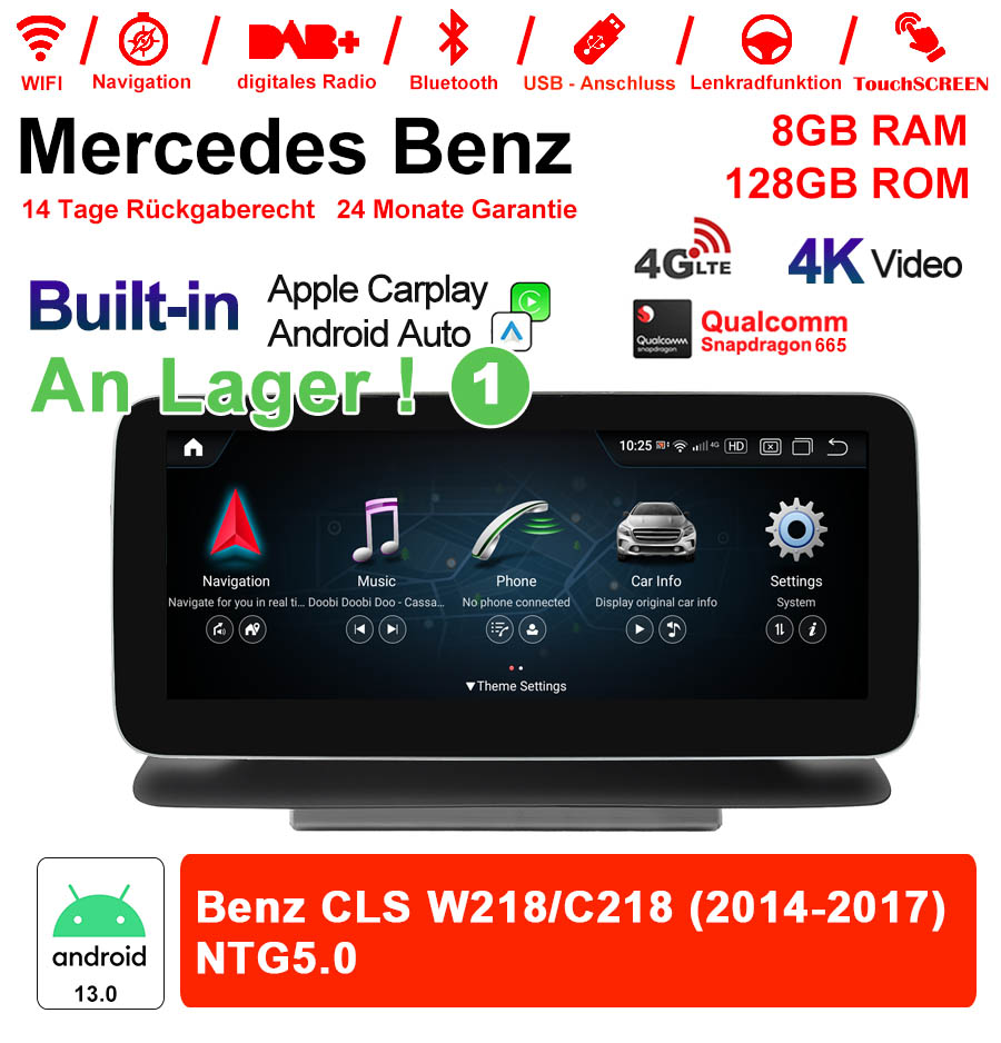 Android Autoradio für Mercedes Benz C-Klasse W218/C218 und CLS W218/C218 2014-2017 mit Wireless CarPlay, Android Auto & DAB+