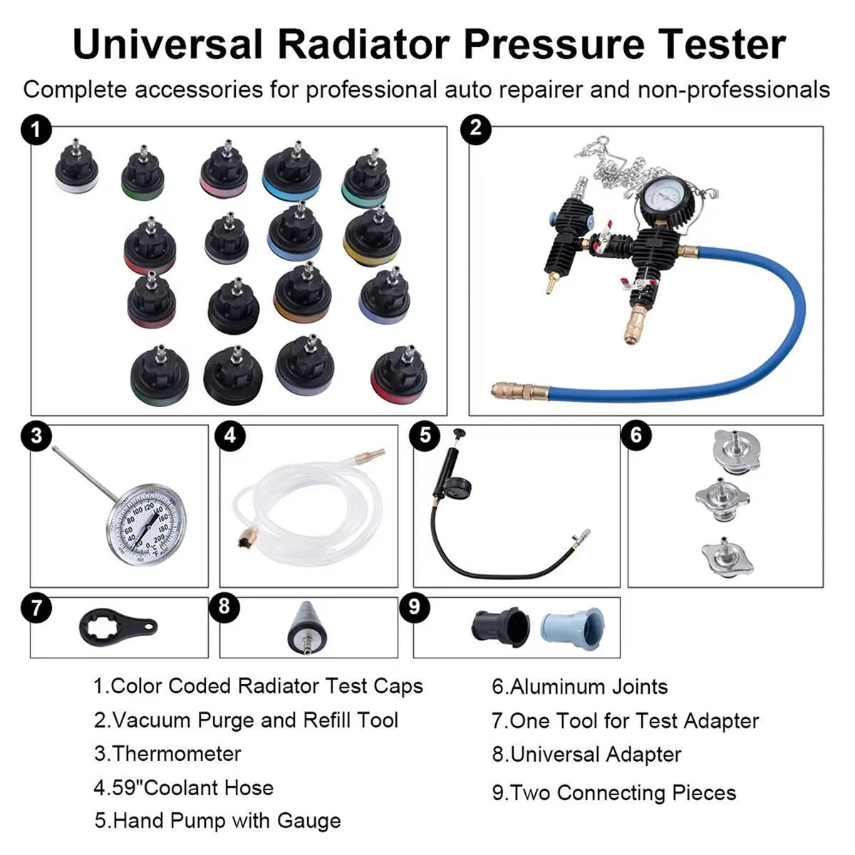 28-teiliges Universal-Heizkörper-Drucktest-Set, Reinigungstyp, cooles System-Test,...