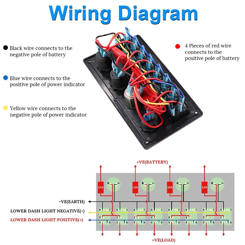 8 Gang Wipp schalter Panel Leistungs schalter überlast geschütztes Voltmeter 12V 24V DC USB Ladegerät Port RV Auto Boot Marine blau LED