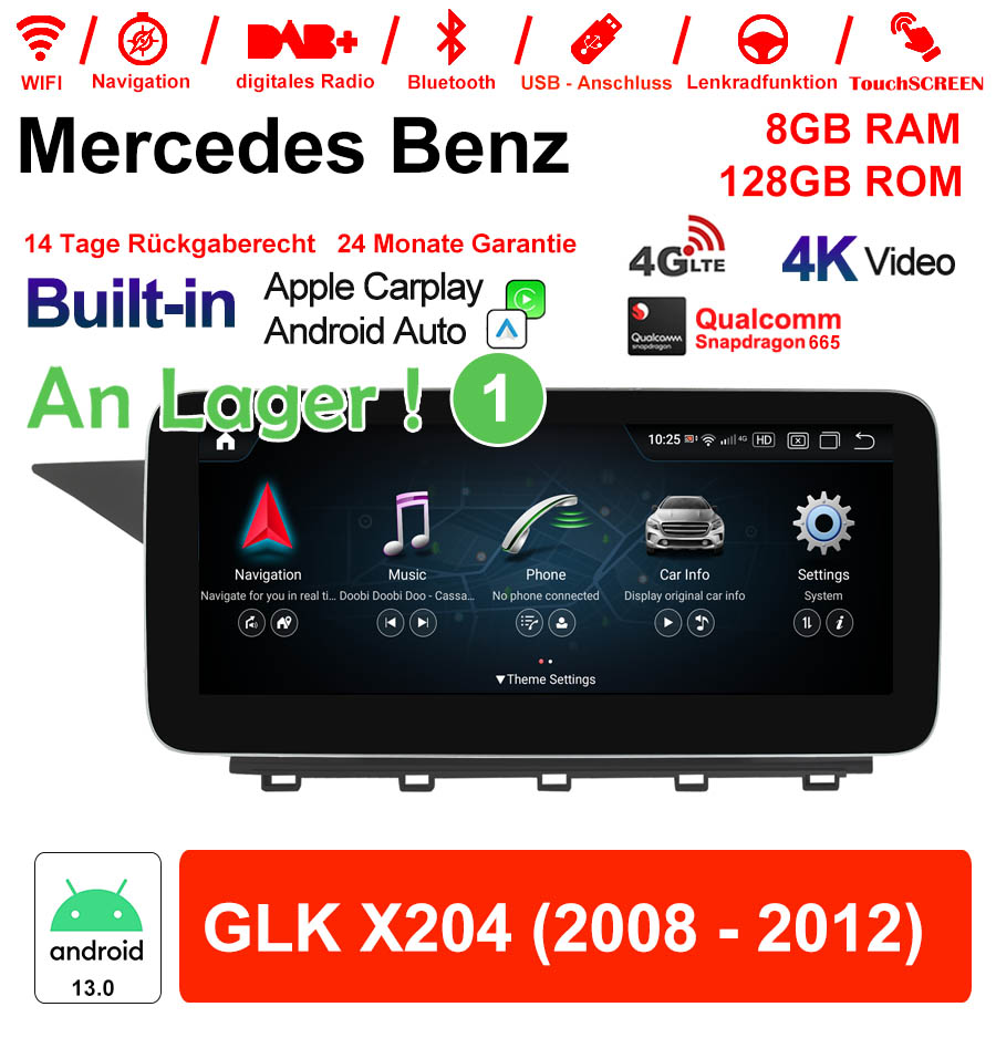 Android Autoradio für Mercedes Benz GLK X204 2008-2012 mit Wireless CarPlay, Android Auto & DAB+
