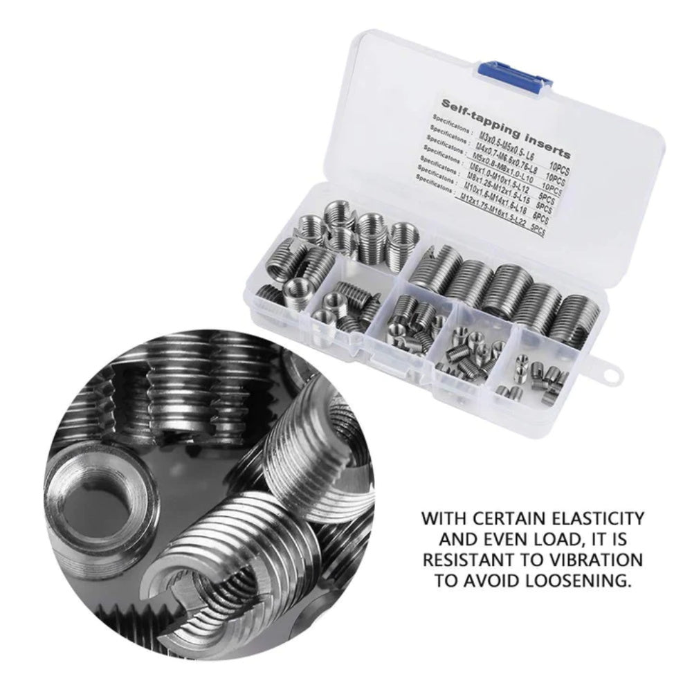 50 Stücke Edelstahl Innengewinde selbstschneidende Gewindeeinsätze Set Gewinde Verstärken Repair Tool M3-M12