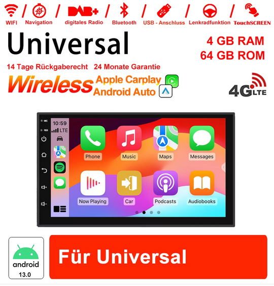Android Autoradio für Universal 7 Zoll mit Wireless CarPlay & Android Auto