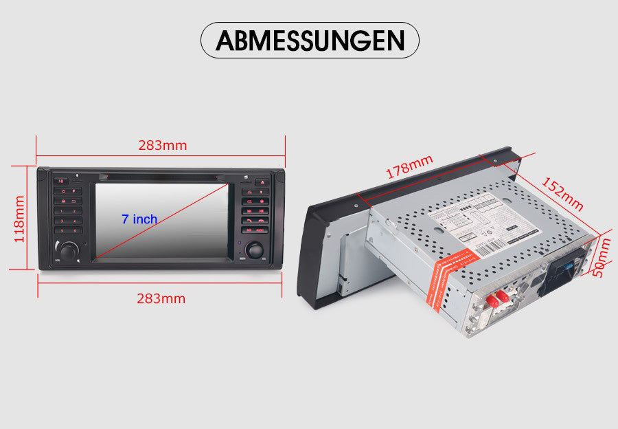 Android Autoradio für BMW 5er E39, X5 E53 und M5 E39 1996-2007 mit Wireless CarPlay, Android Auto & DAB+