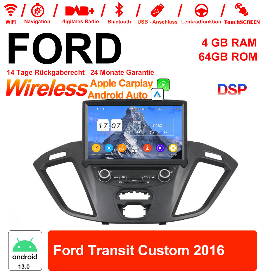 8 Zoll Android Autoradio für Ford Transit Custom 2016 mit Wireless CarPlay & Android Auto