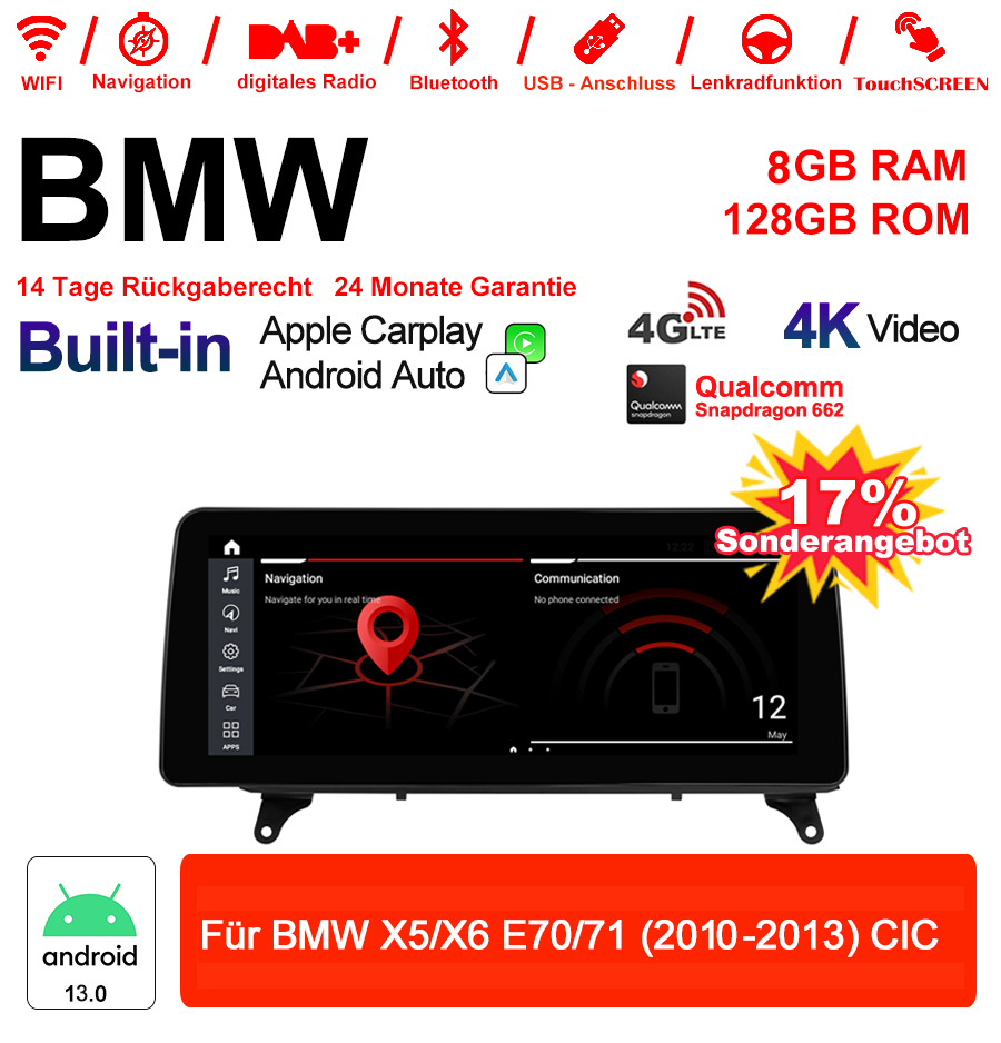 Android Autoradio für BMW X5 E70 und X6 E71 2010-2013 mit Wireless CarPlay, Android Auto & DAB+