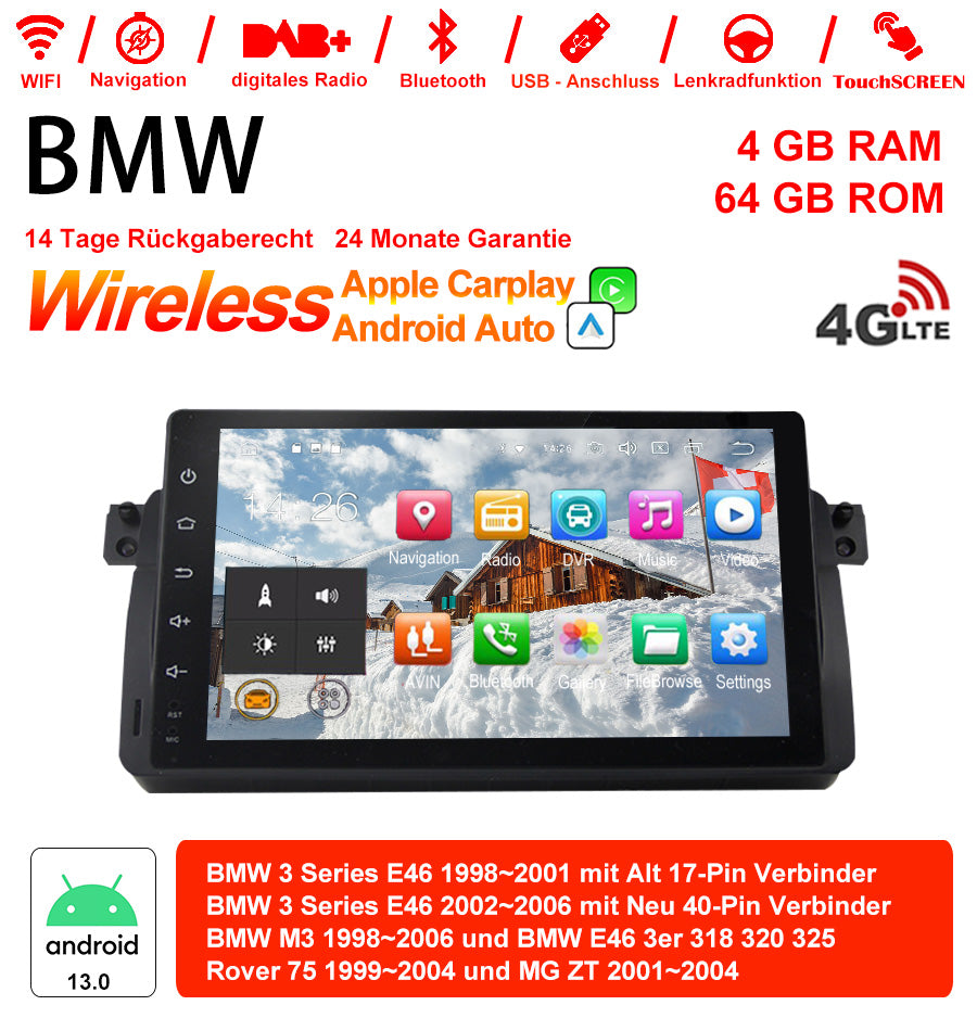 Android Autoradio für BMW 3er E46 und M3 E46 1998-2006 mit Wireless CarPlay, Android Auto & DAB+