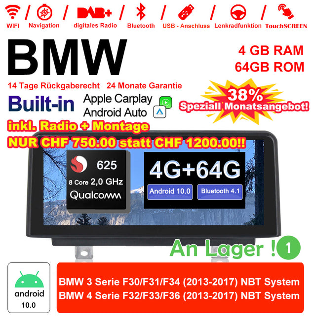 Android Autoradio für BMW 3er F30/F31/F34 und 4er F32/F33/F36 2013-2017 mit Wireless CarPlay, Android Auto & DAB+