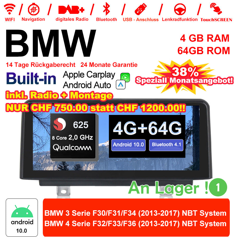 Android Autoradio für BMW 3er F30/F31/F34 und 4er F32/F33/F36 2013-2017 mit Wireless CarPlay, Android Auto & DAB+