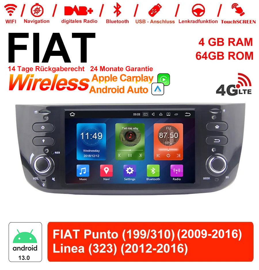 6.2 Zoll Android 13.0 Autoradio für Fiat Punto (2009-2016) und Fiat Linea (2012-2016) mit WiFi, NAVI, Bluetooth, USB