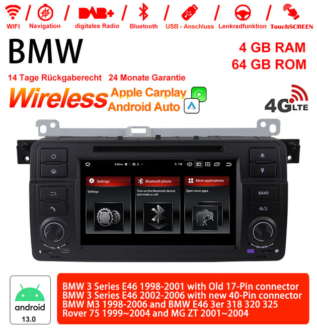 Android Autoradio für BMW 3er E46 und M3 E46 1998-2006 mit Wireless CarPlay, Android Auto & DAB+