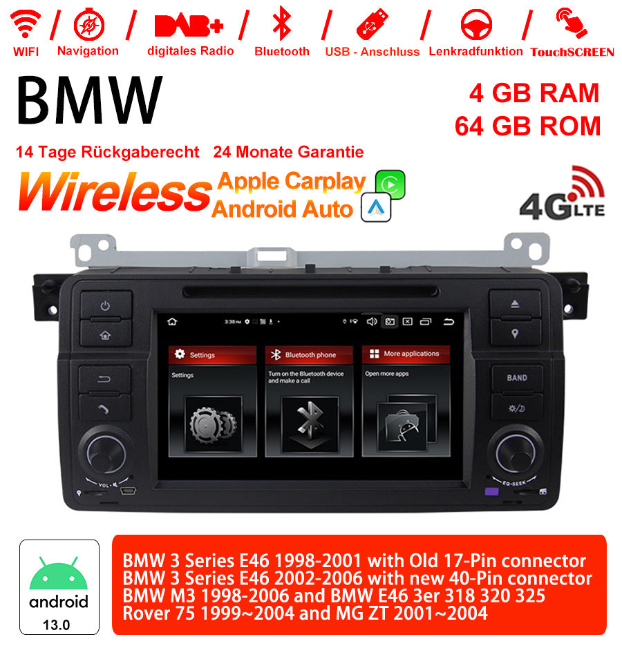 Android Autoradio für BMW 3er E46 und M3 E46 1998-2006 mit Wireless CarPlay, Android Auto & DAB+